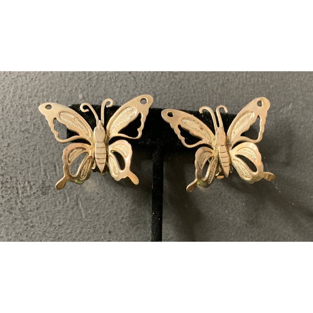 Mexico TB-232 925 Sterling etched Butterfly earrings, Vintage